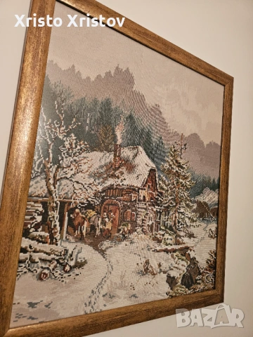 Гоблен зимна картина , коне, снимка 2 - Гоблени - 53052052