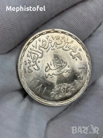 1 паунд 1981 г, Египет - сребърна монета, UNC, снимка 2 - Нумизматика и бонистика - 52365458