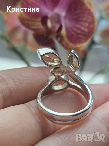 Нов сребърен пръстен с Цитрин, снимка 3 - Пръстени - 52913766