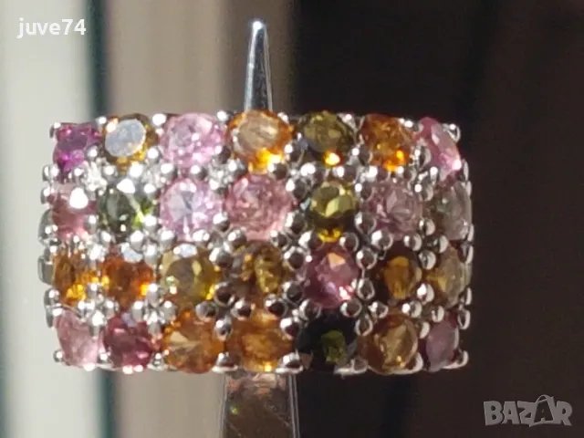 СРЕБЪРЕН ПРЪСТЕН С ТУРМАЛИНИ (БРАЗИЛИЯ), снимка 1