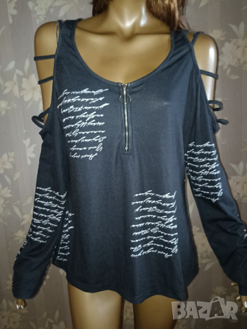 Sheilay L-Ефектен топ/ блуза с надписи и интересен ръкав , снимка 4 - Блузи с дълъг ръкав и пуловери - 44773141