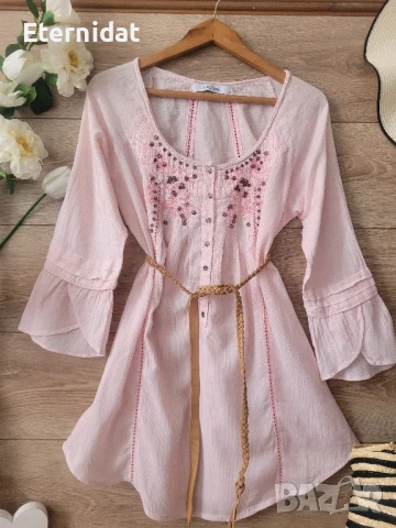 Розова блузка с бродерии памучна материя , снимка 2 - Туники - 50851728