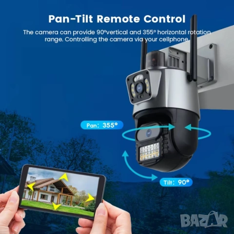 Двойна IP WiFi камера 6MP с 2 лещи, въртяща се, нощно виждане, ICSee, снимка 5 - IP камери - 54025524