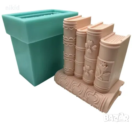 3d Прави подредени книги книга силиконов молд форма фондан шоколад гипс смола свещ декор, снимка 2 - Форми - 50089412