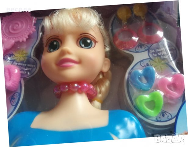 Глава кукла за прически, има гребенче, обеци шнолки, снимка 2 - Кукли - 36933941