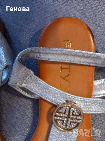 Дамски сребристи сандали номер 36, снимка 4 - Сандали - 51545328