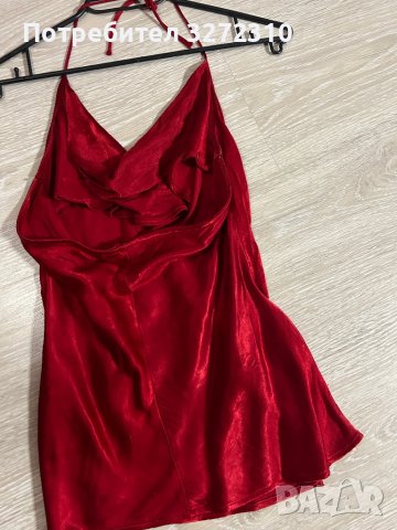 Червен сатенен топ с гол гръб ZARA, снимка 5 - Корсети, бюстиета, топове - 42037459