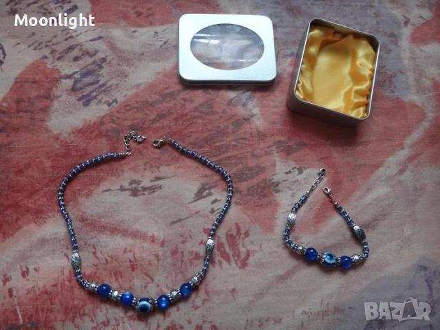 Комплект колие и гривна Синьо око, снимка 2 - Колиета, медальони, синджири - 53035384