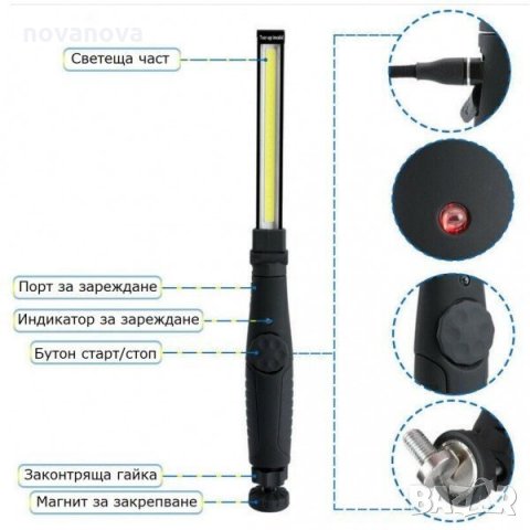  LED РАБОТНА ЛАМПА С МАГНИТ Лед прожектор  фенер 37 см, снимка 4 - Други инструменти - 35441897