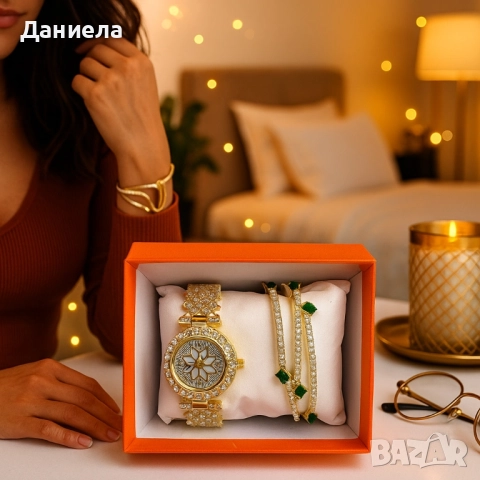 Дамски комплект – часовник + 3 твърди гривни;, снимка 6 - Подаръци за жени - 52014769