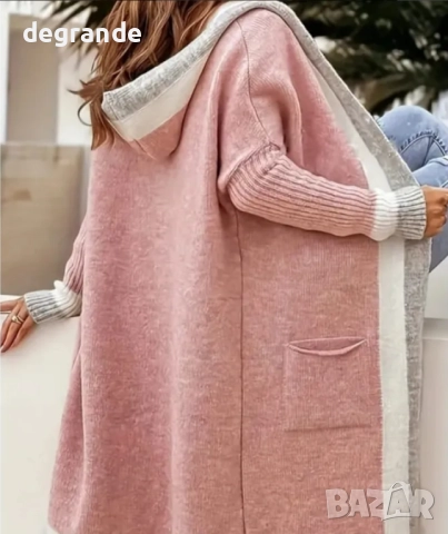 Розова дълга жилетка с качулка, снимка 4 - Жилетки - 51874056