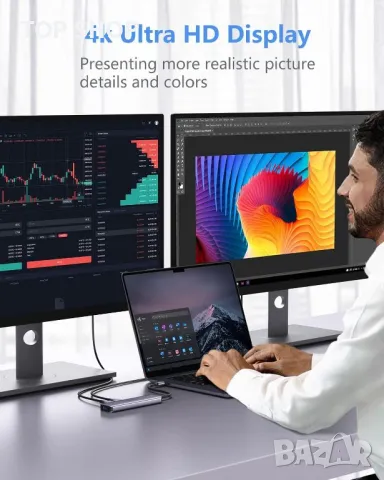 USB C към HDMI адаптер, Newmight 7 в 1 USB C докинг станция с 2 HDMI, 3 USB3.0, 100 W PD, USB C 3.0, снимка 7 - Друга електроника - 49457613