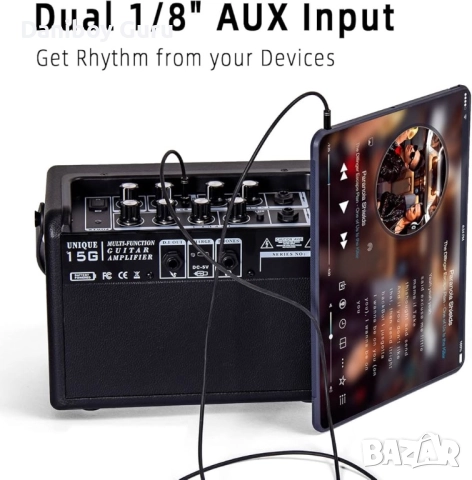Усилвател за китара Coolmusic 15G Преносим Bluetooth китарен усилвател, 2-лентов китарен усилвател, , снимка 3 - Ресийвъри, усилватели, смесителни пултове - 50707730