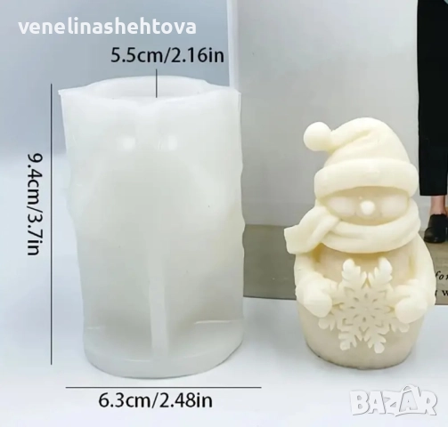 3D снежен човек със снежинка силиконов молд форма свещи гипс сапун смола фондан шоколад , снимка 3 - Форми - 52358148