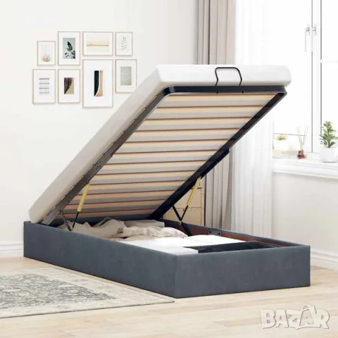 vidaXL Османска рамка за легло без матрак, тъмносива, 80x200см, кадифе（SKU: 3310926）, снимка 2 - Спални и легла - 56123400