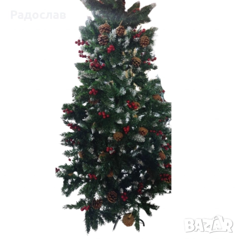 Изкуствена елха Luxury Diamond с червен глог и шишарки, снимка 2 - Декорация за дома - 52336584