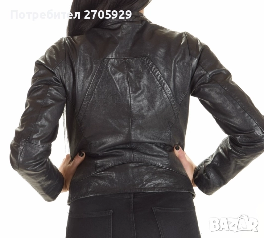 G-star Raw черно вталено яке от изцяло естествена кожа, размер XS/S, снимка 3 - Якета - 51487070
