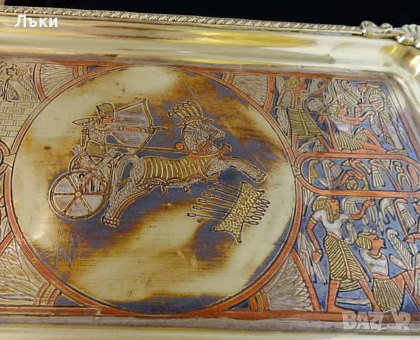 Бронзов поднос,плато,пано Египет,колесница. , снимка 5 - Антикварни и старинни предмети - 53262389