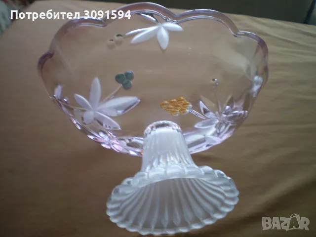  Купа бонбониера овална кристало двуцветно стъкло , снимка 1