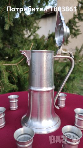 Комплект кана с капак+6 чашки от калай Frieling Zinn немски маркирани, снимка 2 - Антикварни и старинни предмети - 42294636