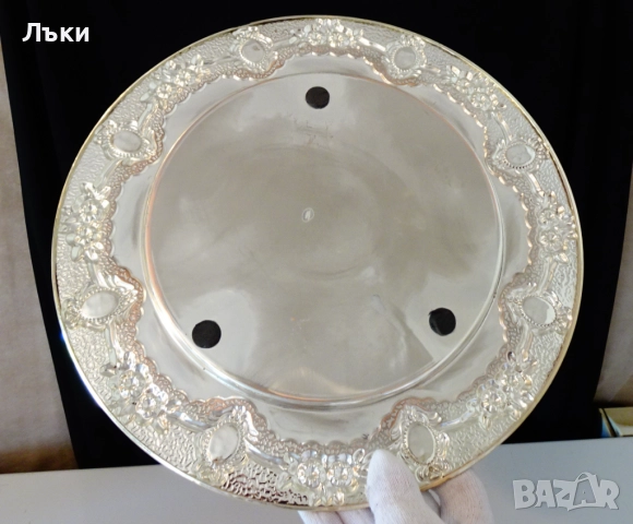 Посребрена поднос,рози,оникс 31 см. , снимка 3 - Антикварни и старинни предмети - 51781326