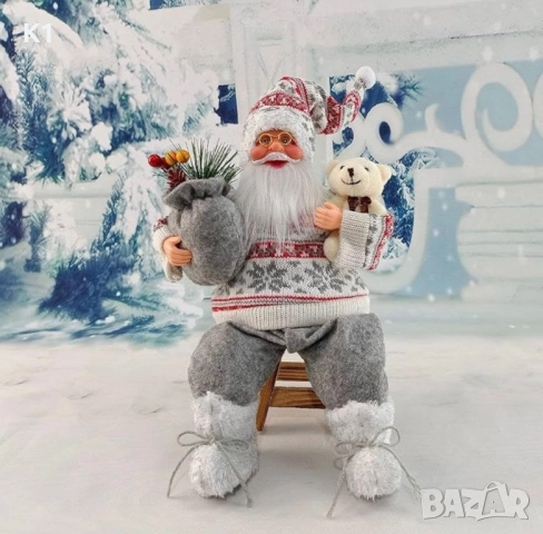 Голям Дядо Коледа 40см с плюшено Мече и торба, снимка 2 - Плюшени играчки - 52550194