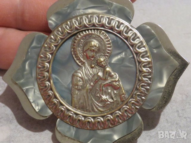 Стариннен нагръден знак Дева Мария, Богородица с младенеца с седеф - внос Израел, Йерусалим религия, снимка 3 - Антикварни и старинни предмети - 29306757