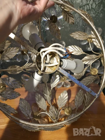 Арт Деко Ретро плафон желязо кристал, снимка 6 - Лампи за таван - 50992058