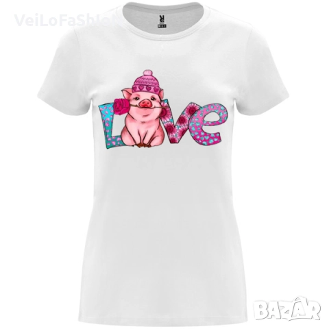 Нова дамска забавна тениска LOVE с прасенце, в три цвята, снимка 4 - Тениски - 48811829