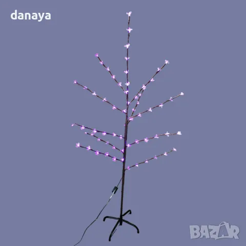 5286 Светещо коледно дръвче, 150 см, 66 LED светлини лилави цветчета, снимка 2 - Декорация за дома - 47590021