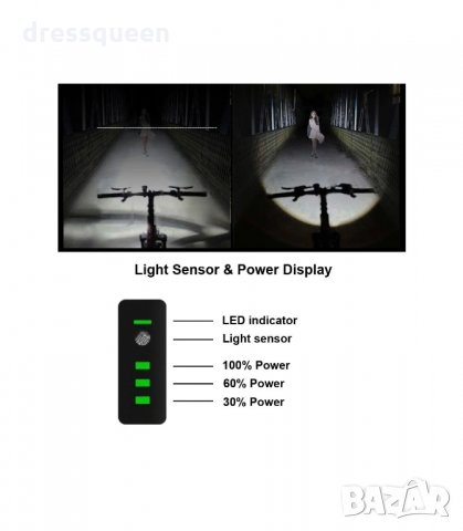 3137 Фар за велосипед със сензор за включване и USB зареждане, снимка 8 - Аксесоари за велосипеди - 34238398