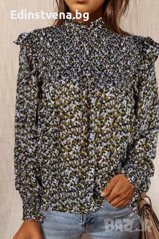 Елегантен дамски топ с флорален принт, снимка 2 - Блузи с дълъг ръкав и пуловери - 40084939