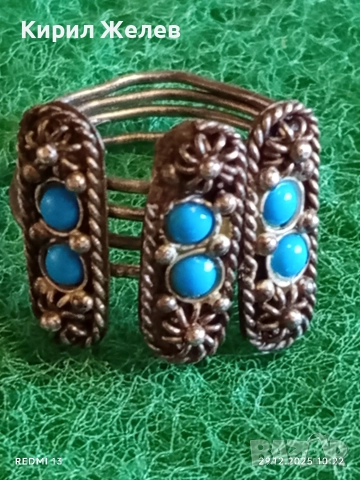 Сребърен пръстен Бохо стил с Тюркоаз орнаментиран авангарден 31114, снимка 4 - Пръстени - 52925568