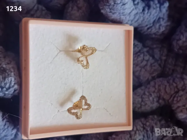 Златни обеци пеперуди 14 к., снимка 3 - Обеци - 50202065