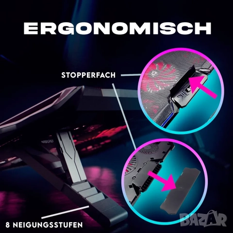 Охладителна подложка за лаптоп KLIM Cyclone с 5 вентилатора и подсветка , снимка 6 - Други - 52762555