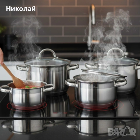 Комплект тенджери Cheffinger – 8 части инокс с капаци, за всички видове котлони, снимка 4 - Съдове за готвене - 53116046