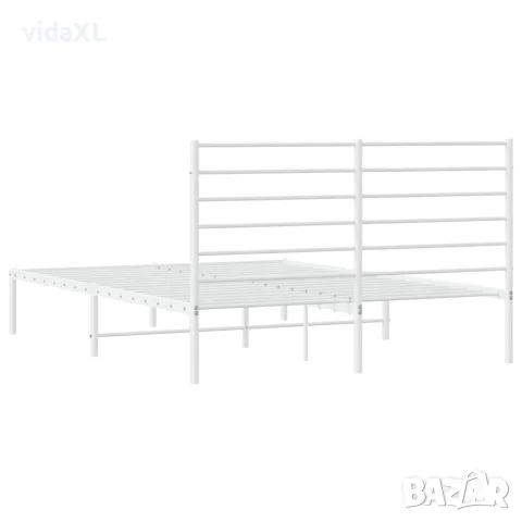 vidaXL Метална рамка за легло с горна табла, бяла, 160x200 см, снимка 8 - Спални и легла - 56147349