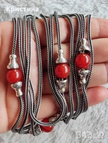 Масивно старинно сребърно колие, снимка 2 - Колиета, медальони, синджири - 49128335