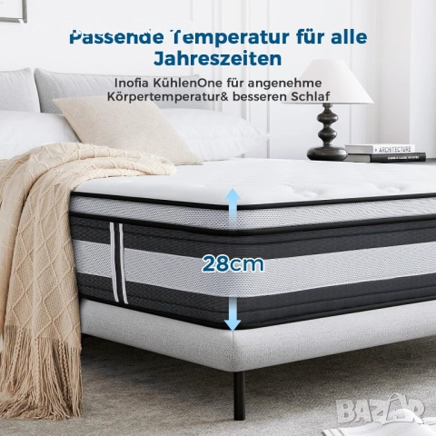 Inofia матрак 180×200 см 28 см 7 зони H3/H4 покет пружини, снимка 3 - Матраци - 52414173