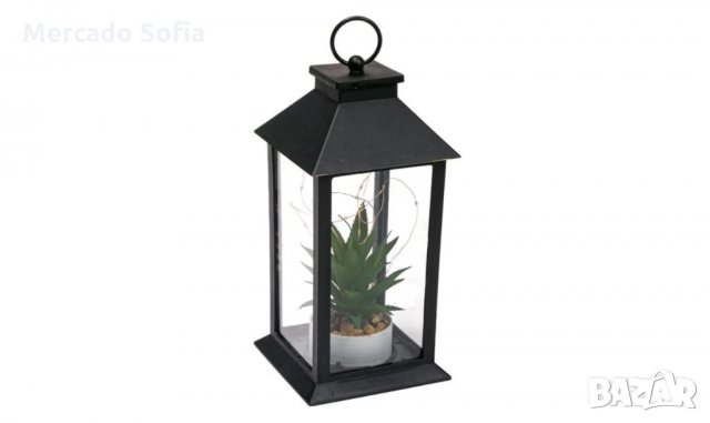 Декоративен фенер - Черен с алое и LED , снимка 1 - Декорация за дома - 31567809