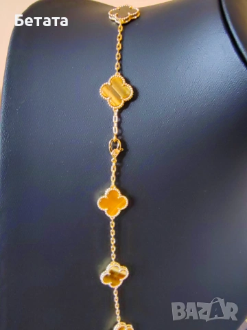 Дълго дамско колие с 20 детелини с камъка тигрово око Van Cleef & Arpels VCA, снимка 8 - Колиета, медальони, синджири - 54352768