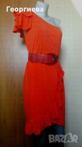 Оранжево червена еластична рокля ПРОМОЦИЯ🍀👗М,L🍀👗, снимка 1 - Рокли - 29831083