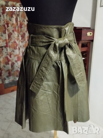 ЗА ЦЕНИТЕЛИ Естествена кожа, бохо стил, цвят зелен, снимка 3 - Поли - 38183948