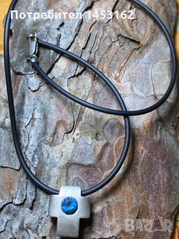 Сребърен авторски кръст с аквамарин, снимка 2 - Колиета, медальони, синджири - 31229902