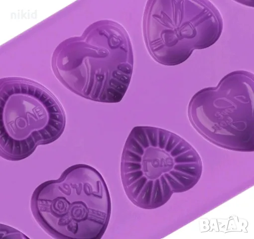 10 сърца сърце Свети Валентин различни силиконов молд форма фондан шоколад гипс бонбони декор, снимка 4 - Форми - 48955289