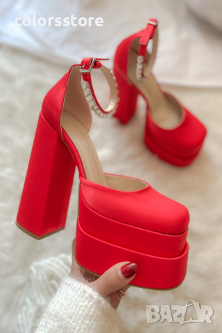Сандали на ток - червен сатен - VS1, снимка 2 - Сандали - 44748615