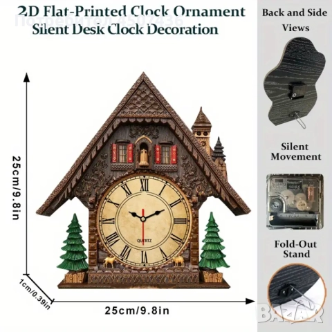2D Плосък Европейски Стил Дървен Часовник, Тих, Работи на Батерии , снимка 4 - Декорация за дома - 52919147