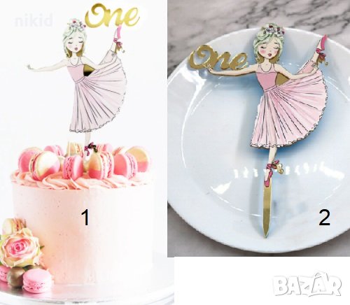 ONE 1 година годинка момиче Балерина рожден ден твърд Акрил топер за торта украса декорация