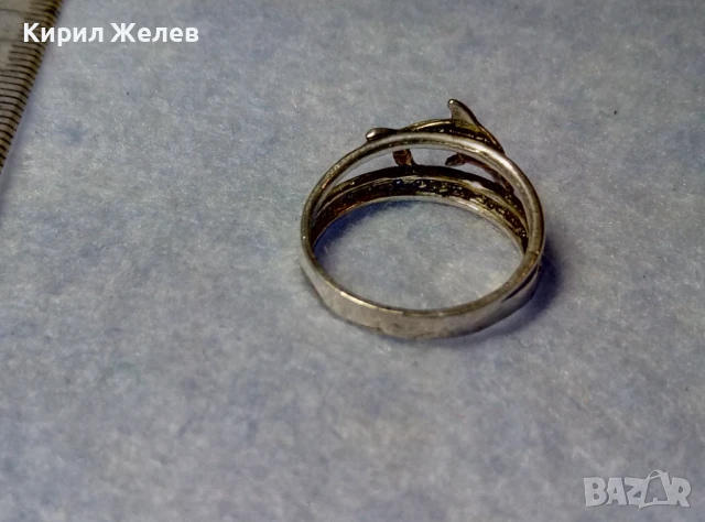 СТАР АЖУРЕН СРЕБЪРЕН ПРЪСТЕН с ДЕЛФИН СРЕБРО ВИСОКА ПРОБА с ЦИРКОНЧЕТА 50189, снимка 9 - Антикварни и старинни предмети - 50510672