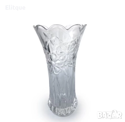 Стъклена ваза с флорален мотив, 12х24 см.  , снимка 4 - Вази - 52903251